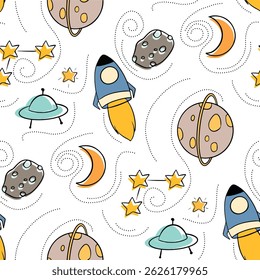 seamless pattern with space rocket illustration art