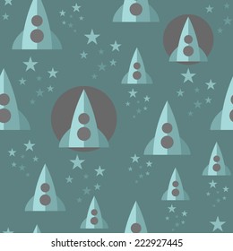 Seamless pattern with space rocket. Vector illustration. 