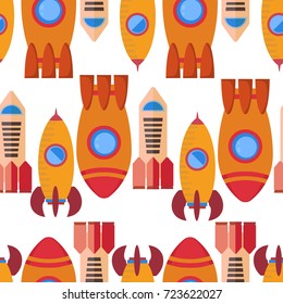 Seamless pattern with space rocket. Vector illustration.
