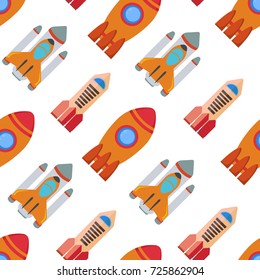 Seamless pattern with space rocket. Vector illustration.