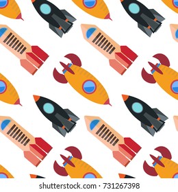 Seamless pattern with space rocket. Vector illustration.
