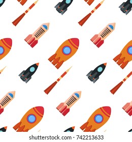 Seamless pattern with space rocket. Vector illustration.

