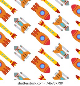 Seamless pattern with space rocket. Vector illustration.
