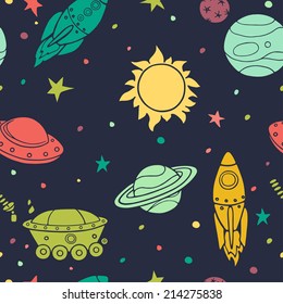Seamless Pattern Space Rockets Planets Stars Stock Vector (Royalty Free ...