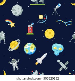 Seamless Pattern Space Symbol Innovation Technology Flat Background Icons Set Template Vector Illustration