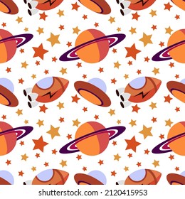 seamless pattern with space theme on white background