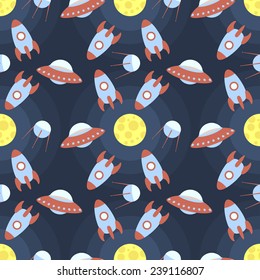 seamless pattern with space vehicles and moon