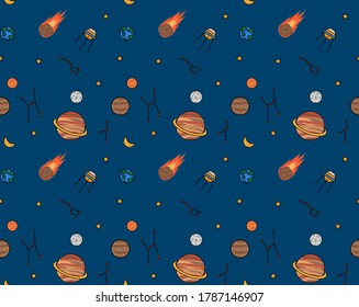 seamless pattern of a space with, earth, moon, and satellite