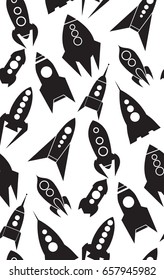 Seamless pattern with spacecraft. Silhouettes of spaceships. Vector texture for your design