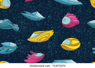 Seamless pattern with spacecrafts and stars