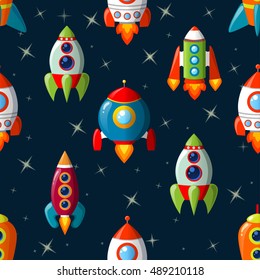 Seamless pattern with spaceship