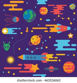 Seamless pattern of spaceship with star 