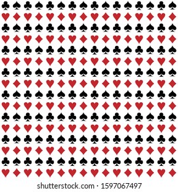 seamless pattern with spades, hearts, diamonds and clubs. endless pattern with poker suits. casino theme vector illustration. white background.