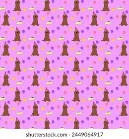 A seamless pattern with spaniel dogs and cheesecakes, vector illustration, eps 10