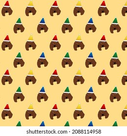 A seamless pattern with spaniel dogs in Santa Claus hats, vector illustration, eps 10