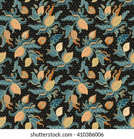 Seamless pattern with spanish almonds on dark background