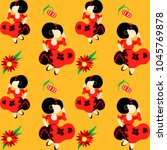 Seamless pattern with a Spanish dancing woman in a red dress