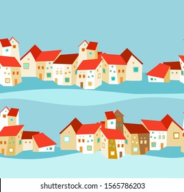 Seamless pattern with spanish houses, cubism style