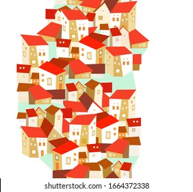 Seamless pattern with spanish red roof  houses, cubism style, on white background, Seamless pattern with spanish houses, cubism style