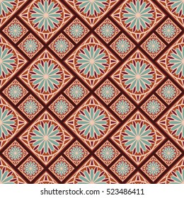 Seamless pattern in Spanish style. Spain tilework. Portugal ceramic tiles. Azulejo background. Colorful print.