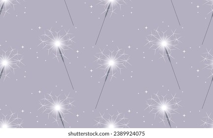 Seamless pattern with sparkler, hand-held firework. Joy and Excitement of Sparkling Moments. Christmas, New Year, holidays pattern for fabric, paper, decoration. Winter holidays background
