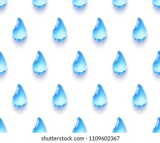 Seamless pattern with sparkling drops of water. Pure water. Bright fresh shades of blue. Polygonal texture.