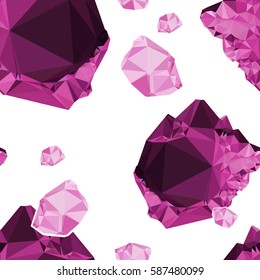 Seamless pattern with sparkling purple jewels. Vector clip art.