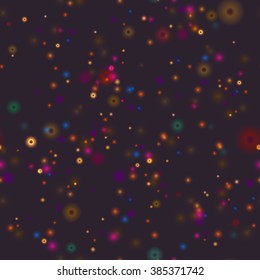 Seamless pattern with sparks, spots, circles. Colorful Vector illustration. Blur background, explosion.