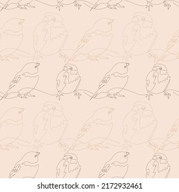 Seamless pattern with sparrows in the line art style