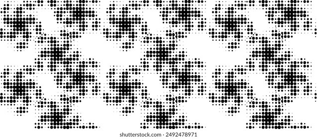 Seamless pattern of speckled pinwheels. Monochrome on transparent background. Vector.