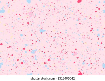 Seamless pattern with speckles different color. Spots of paint, small drops. Colorful abstract background. On pink. Texture print for clothes, fabric, textile, website, card, wrapping paper, wallpaper