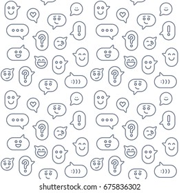 Seamless pattern - speech bubble. Smile icons in line style. Abstract background