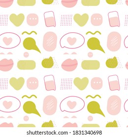 Seamless pattern with speech bubbles and abstract forms. Decorative vector illustration, good for printing.