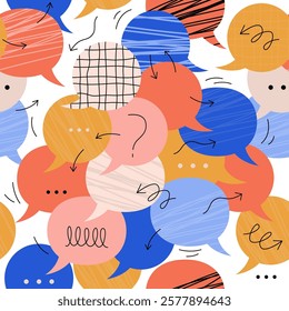 Seamless pattern. Speech Bubbles Forming Circle Communication Concept. Seamless pattern with speech bubbles of different shape and meanings. Speech Bubble, Discussion, Talking, Business, Communication