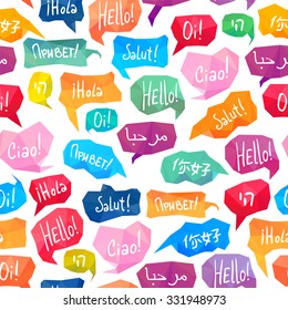 Seamless pattern - speech bubbles with "Hello" on different languages