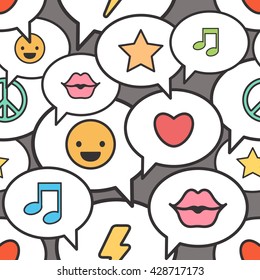 Seamless pattern with speech bubbles on a grey background