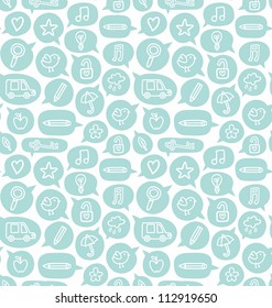 Seamless pattern with speech bubbles and various objects