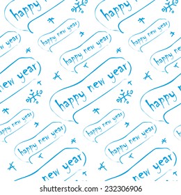 Seamless pattern with speech bubbles with the word happy new year. Use for fabric, wallpaper, background, wrapping paper, baby design. Vector illustration.