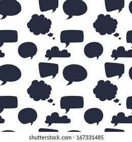 Seamless pattern with speech and thought bubbles on the white background.