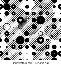 Seamless pattern with speed lines, halftone dots , circles . minimalistic poster with striped Design elements .Repeating Vector stripes .Geometric shape. Dynamic geometrical Endless overlay texture.