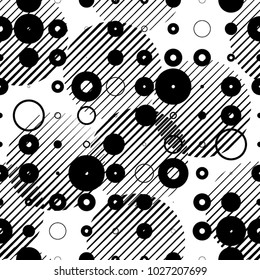 Seamless pattern with speed lines, halftone dots , circles . minimalistic poster with striped Design elements .Repeating  Vector stripes .Geometric shape. Dynamic geometrical Endless overlay texture.