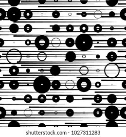 Seamless pattern with speed lines, halftone dots, circles . minimalistic poster with striped Design elements .Repeating Vector stripes .Geometric shape. Dynamic geometrical Endless overlay texture.