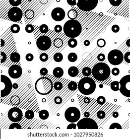 Seamless pattern with speed lines, halftone dots , circles . minimalistic poster with striped Design elements .Repeating Vector stripes .Geometric shape. Dynamic geometrical Endless overlay texture.