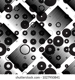 Seamless pattern with speed lines, halftone dots , circles . minimalistic poster with striped Design elements .Repeating Vector stripes .Geometric shape. Dynamic geometrical Endless overlay texture.