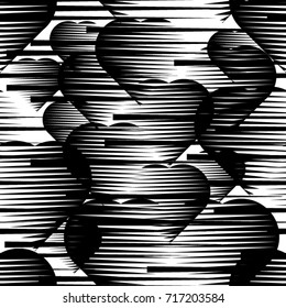 Seamless pattern with speed lines, hearts, circles . minimalistic poster with striped Design elements .Repeating Black Vector stripes .Geometric shape. Dynamic geometrical Endless overlay texture.