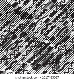 Seamless pattern with speed lines, squares, circles . minimalistic poster with striped Design elements .Repeating Black Vector stripes .Geometric shape. Dynamic geometrical Endless overlay texture.