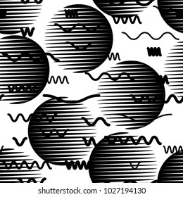 Seamless pattern with speed lines, squares, circles . minimalistic poster with striped Design elements .Repeating Black Vector stripes .Geometric shape. Dynamic geometrical Endless overlay texture.
