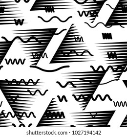 Seamless pattern with speed lines, squares, circles . minimalistic poster with striped Design elements .Repeating Black Vector stripes .Geometric shape. Dynamic geometrical Endless overlay texture.