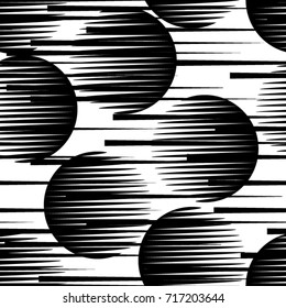 Seamless pattern with speed lines, squares, circles . minimalistic poster with striped Design elements .Repeating Black Vector stripes .Geometric shape. Dynamic geometrical Endless overlay texture.