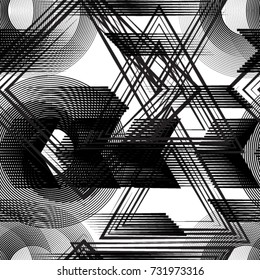 Seamless pattern with speed lines.Triangles
 unusual poster Design .Black Vector stripes .Geometric shape. Endless texture . futuristic template. Geometrical modern background with striped shapes